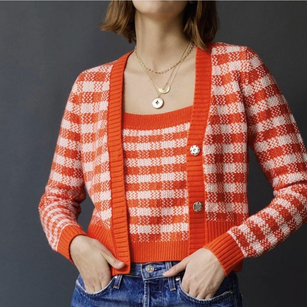 Anthropologie 525 born in Brooklyn Gingham cardigan sweater